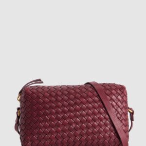 Fadbuzz Women's Burgundy Basket Weave Crossbody Bag