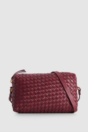 Fadbuzz Women's Burgundy Basket Weave Crossbody Bag