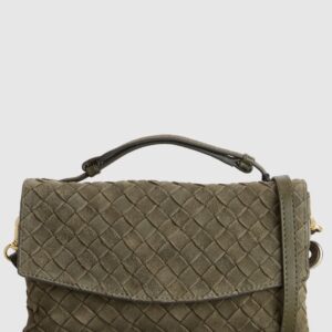 Fadbuzz Women's Olive Woven Flap Crossbody Bag