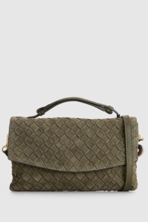 Fadbuzz Women's Olive Woven Flap Crossbody Bag