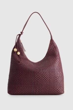 Fadbuzz Women's Burgundy Woven Hobo Shoulder Bag
